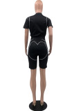 Light Coffee Casual Solid Patchwork O Neck Short Sleeve Two Pieces