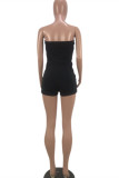 Black Fashion Sexy Patchwork Backless Strapless Skinny Romper