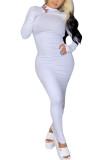 White Fashion Sexy Adult Polyester Solid Backless O Neck Long Sleeve Ankle Length Pencil Skirt Dresses