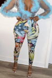 Multicolor Fashion Casual Print Skinny High Waist Pencil Trousers