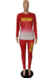 Red Fashion Sportswear Adult Print Letter O Neck Long Sleeve Regular Sleeve Regular Two Pieces