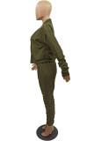Green Fashion Casual Solid Cardigan Pants Long Sleeve Two Pieces