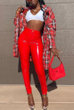 Red Street Plaid Turndown Collar Outerwear