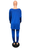 Blue Sportswear Polyester Striped O Neck Plus Size
