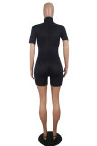 Black Fashion Casual Patchwork Solid Short Sleeve Turtleneck Jumpsuits