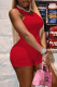 Red Casual Solid Patchwork O Neck Sleeveless Two Pieces