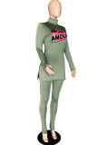 Ink Green Work Daily Print O Neck Long Sleeve Two Pieces