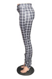 Grey Casual Print Fold Regular Mid Waist Pencil Bottoms
