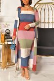Multicolor Sexy Striped O Neck Long Sleeve Two Pieces