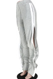 Grey Polyester Elastic Fly Mid Solid Draped Loose Pants Pants