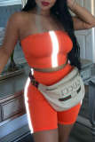 Tangerine Sexy Solid Patchwork Off the Shoulder Sleeveless Two Pieces