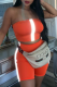 Tangerine Sexy Solid Patchwork Off the Shoulder Sleeveless Two Pieces