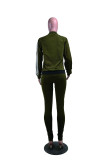 Deep Blue Fashion Casual Patchwork Basic Zipper Collar Long Sleeve Two Pieces