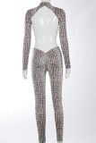 Snake Print Fashion Print Patchwork Backless O Neck Regular Jumpsuits