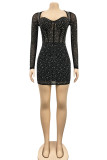 Apricot Sexy Geometric Split Joint Strapless Pencil Skirt Dresses