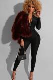 Black Sexy Fashion Solid zipper Patchwork Long Sleeve O Neck Jumpsuits
