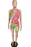 rose red Fashion Casual adult Patchwork Print Two Piece Suits Straight Sleeveless Two Pieces