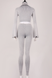 Grey Street Solid Patchwork Turtleneck Long Sleeve Two Pieces