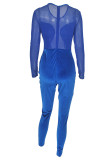 Red Fashion Sexy Patchwork Solid See-through O Neck Skinny Jumpsuits