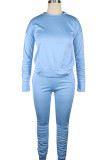 Baby Blue Polyester Sexy Europe and America Patchwork Solid Straight Long Sleeve Two Pieces