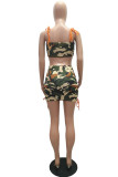 Camouflage Polyester Fashion Active adult Patchwork Print Camouflage Bandage Two Piece Suits Hip skirt Sleeveless Two Pieces