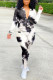 Black And White Casual Print Patchwork Turndown Collar Long Sleeve Two Pieces