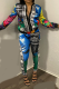 Black Casual Print Patchwork Zipper Collar Long Sleeve Two Pieces