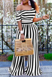 Pink Fashion Casual Striped Print Basic Oblique Collar Short Sleeve Two Pieces