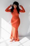 Orange Polyester Street Fashion adult Cap Sleeve Long Sleeves Mandarin Collar Asymmetrical Floor-Length Pat
