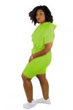 Fluorescent green Polyester Sexy Fashion Patchwork ruffle Solid pencil Two-Piece Short Set
