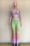 Colour Fashion Sexy Gradual Change Print See-through Backless Swimwears