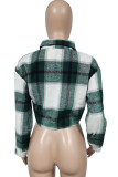 Dark green Fashion Casual Adult Plaid Cardigan Turndown Collar Outerwear