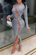 Grey Sexy Solid Hollowed Out Split Joint Frenulum O Neck A Line Dresses