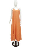 Orange Sexy Casual Solid Backless Spaghetti Strap Sleeveless Dress