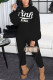 Black Street Print Patchwork O Neck Long Sleeve Two Pieces