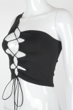 White Sexy Street Solid Split Joint Frenulum One Shoulder Tops