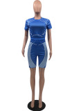 Light Coffee Casual Solid Patchwork O Neck Short Sleeve Two Pieces