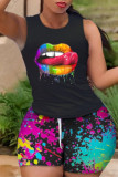 Colour Fashion Casual Print Basic O Neck Sleeveless Two Pieces