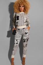 White Polyester adult Casual Fashion Print Patchwork Two Piece Suits pencil Long Sleeve