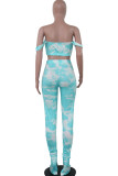 Blue Polyester Fashion Casual adult Ma'am Tie Dye Two Piece Suits Straight Sleeveless Two Pieces