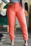 Orange Pink Fashion Casual Solid Basic Regular Mid Waist Trousers