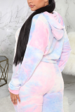 Pink Sexy Print Tie-dye Hooded Collar Plus Size