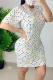 White Casual Print Patchwork O Neck Pencil Skirt Dresses