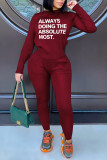 Red Fashion Casual Letter Print Basic O Neck Long Sleeve Two Pieces