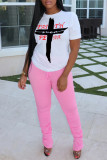White Fashion Casual Print Basic O Neck Tops