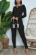 Black Fashion Solid O Neck Long Sleeve Two Pieces