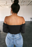 White V Neck Long Sleeve Patchwork crop top Solid