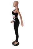 Black Casual Sportswear Patchwork Basic O Neck Sleeveless Two Pieces