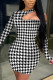 Black Sexy Print Patchwork Oblique Collar Wrapped Skirt Dresses