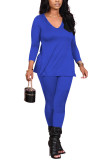 Purplish Red Fashion Sexy Adult Polyester Solid Split Joint V Neck Long Sleeve Regular Sleeve Regular Two Pieces